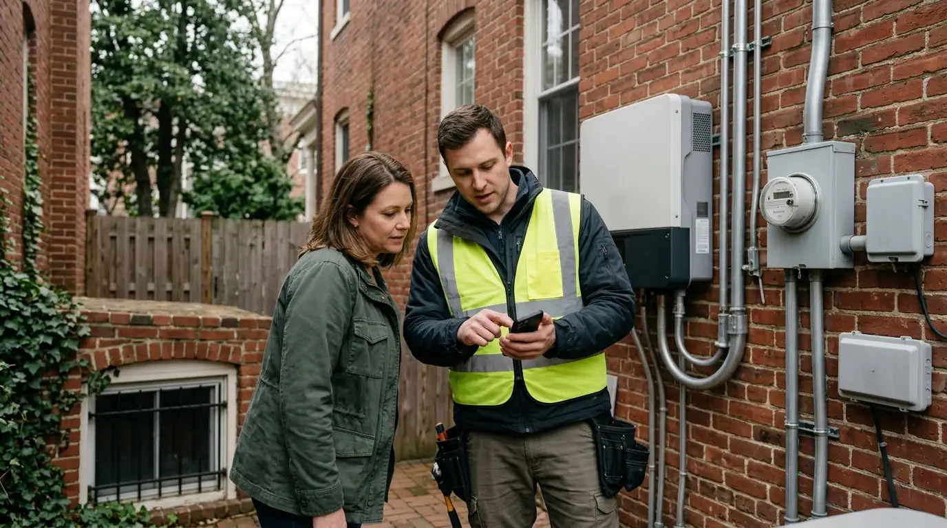 Crew walking a homeowner through a new solar monitoring app