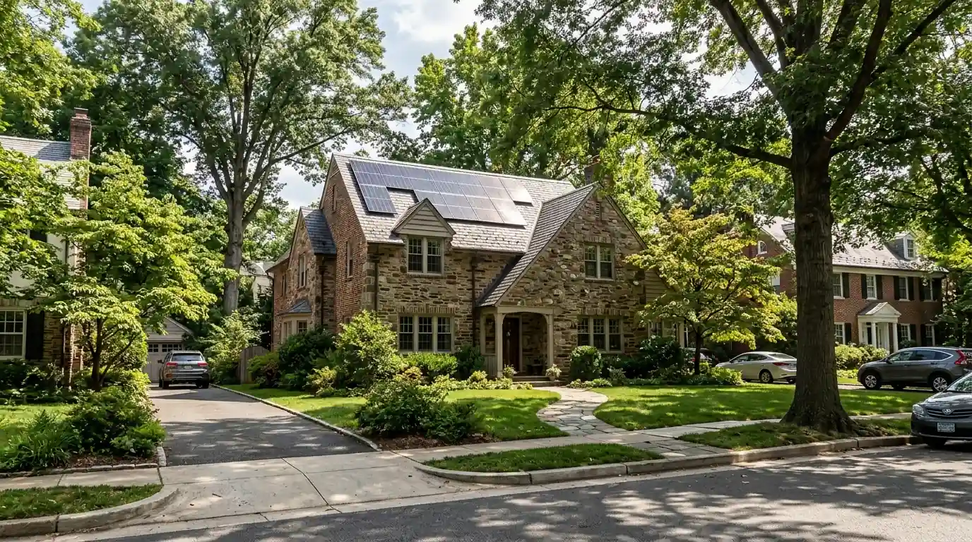 Solar panels on a detached house in Chevy Chase, DC
