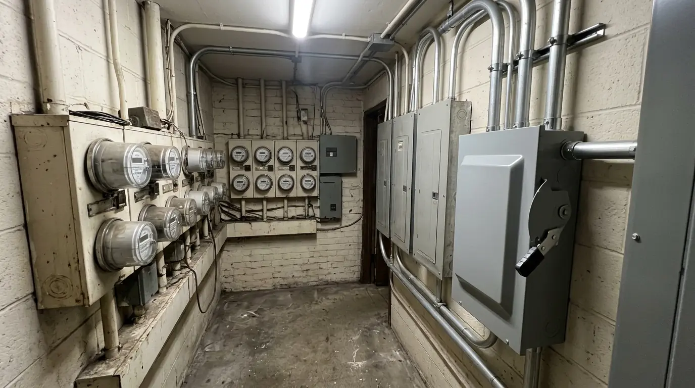 Common-area meter room with a new solar disconnect