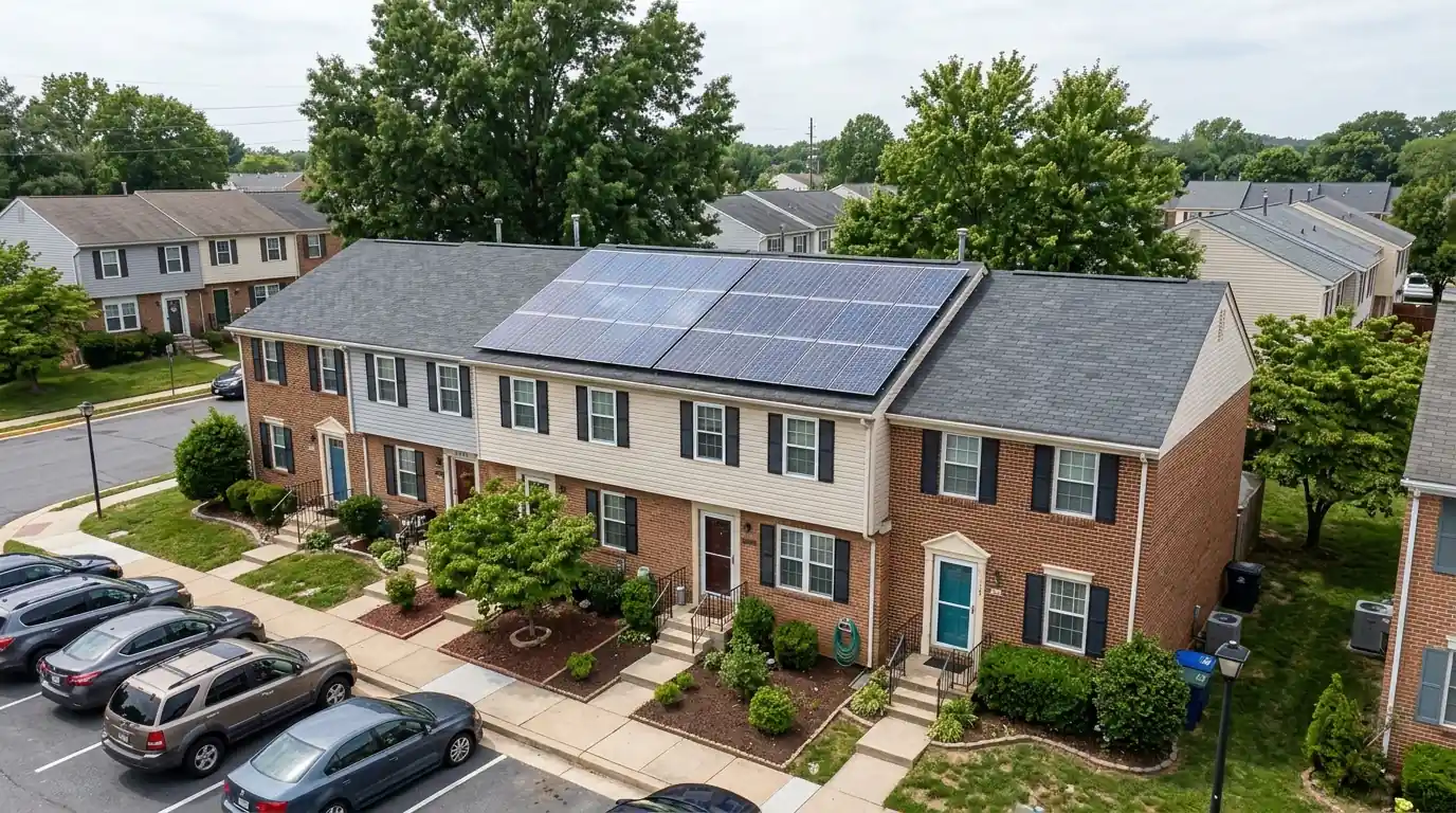 Solar panels on a townhouse roof in Gaithersburg