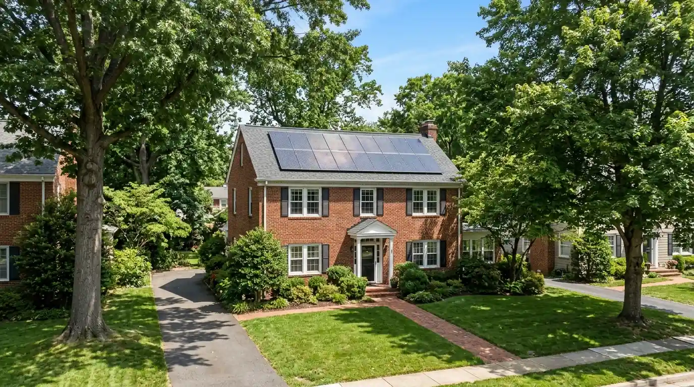 Solar panels on a brick colonial house in Arlington