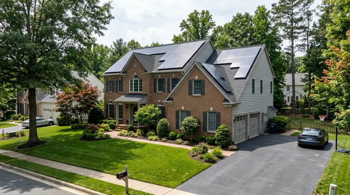 Solar panels on a suburban house in Fairfax County