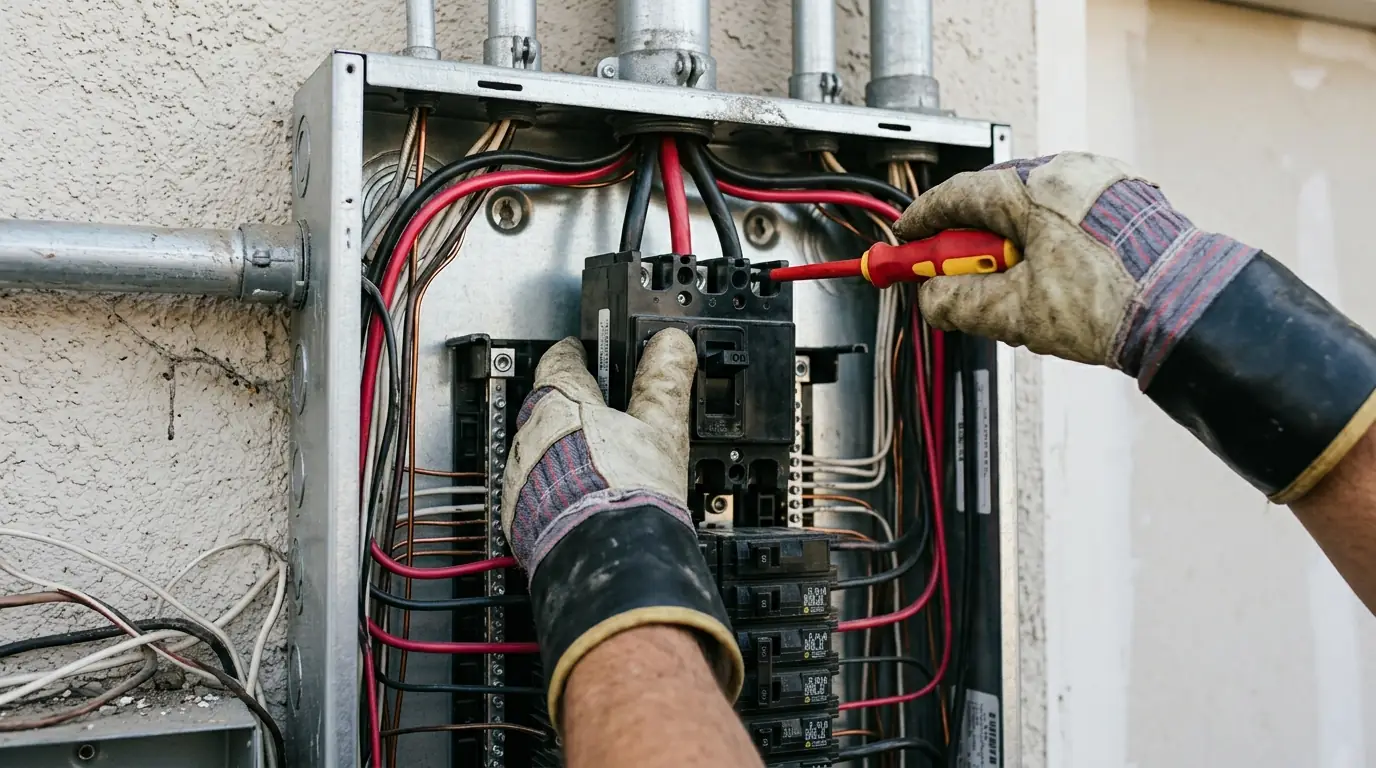 Main breaker being replaced in a residential panel