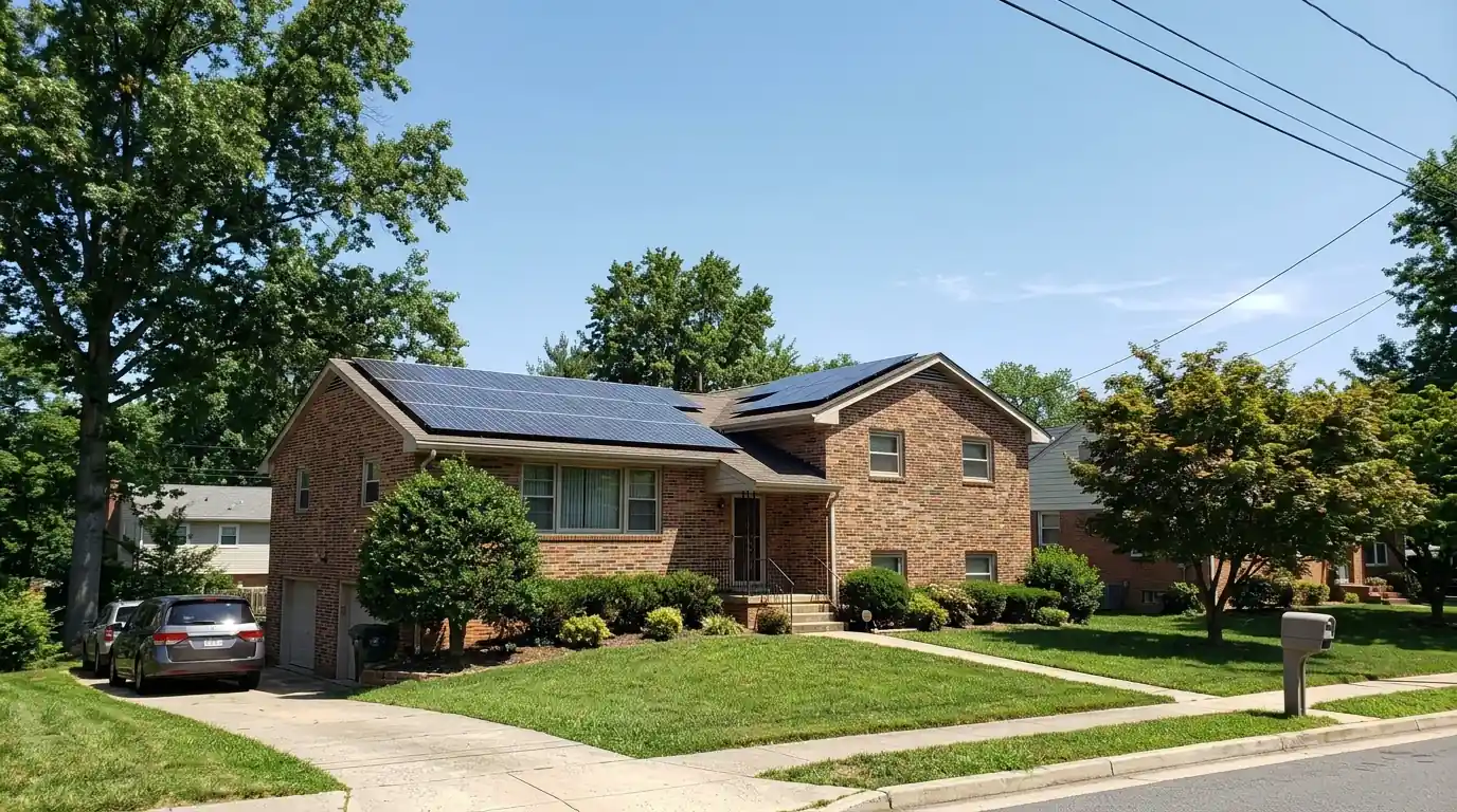 Solar panels on a brick split-level house in Prince George's County