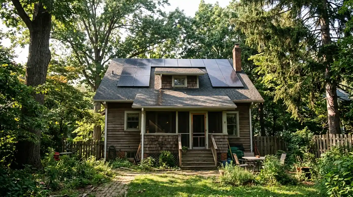 Solar panels on the rear roof of a Takoma Park bungalow