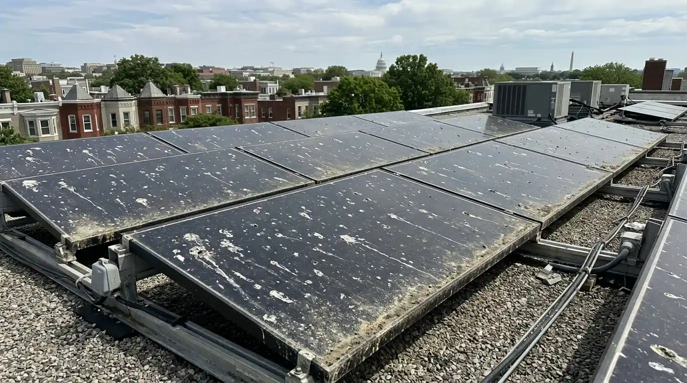 Bird droppings on rooftop solar panels