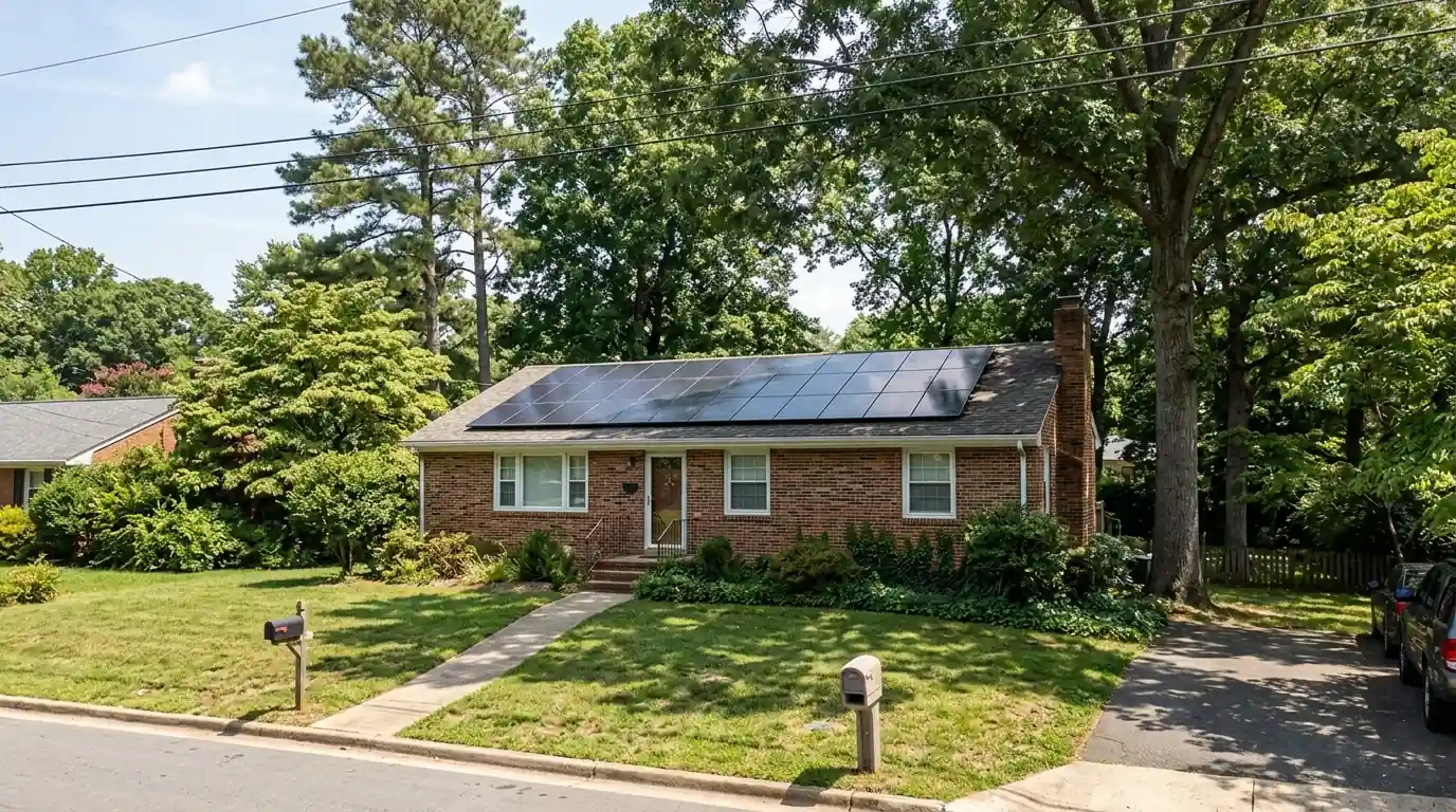 Solar panels on a brick rambler in Falls Church