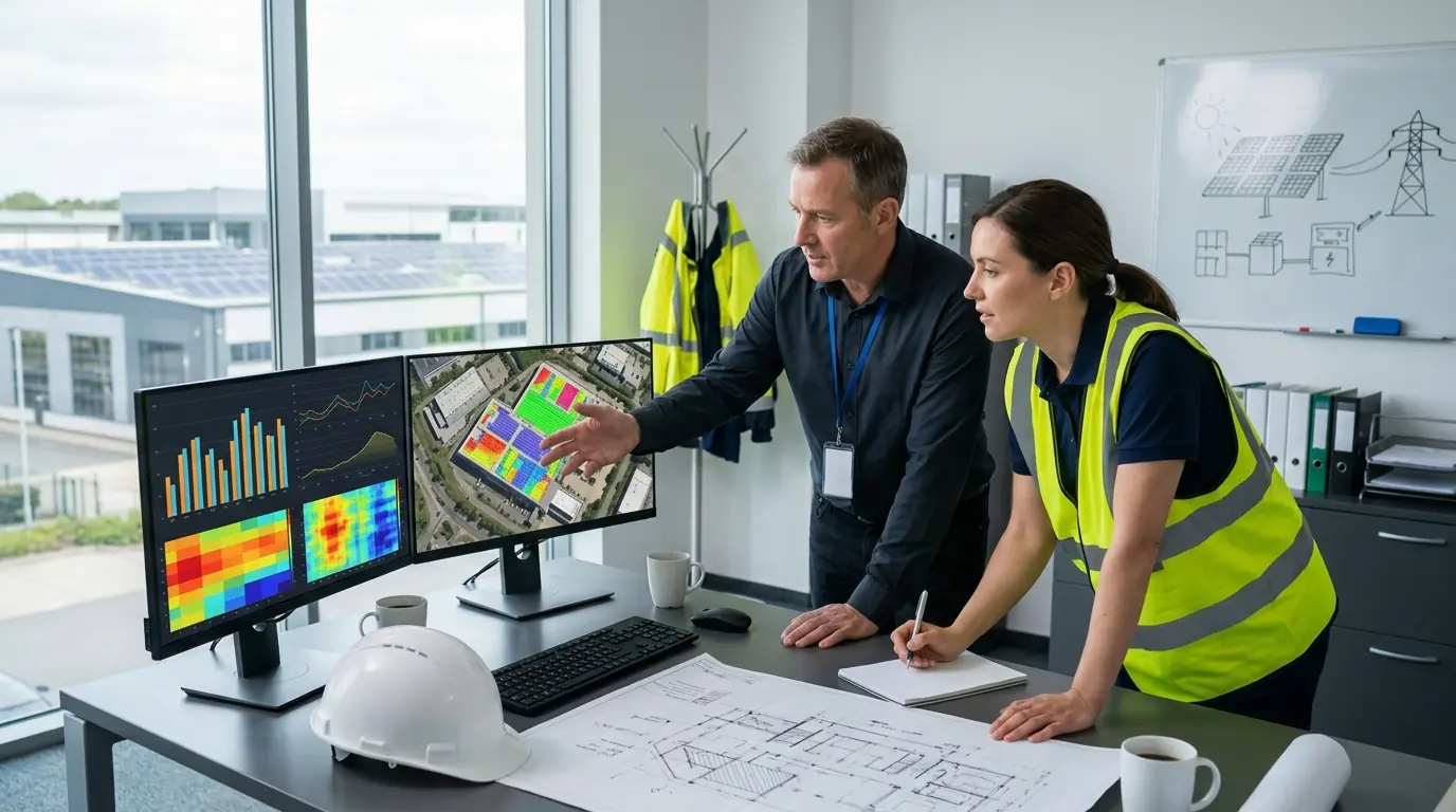 Facility manager reviewing a solar production report