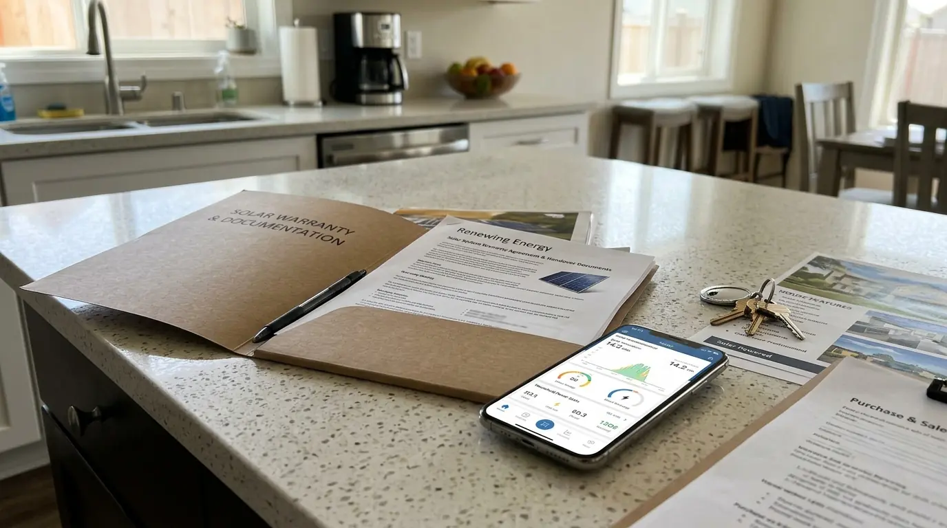 Solar warranty papers and monitoring app ready for a home sale handover