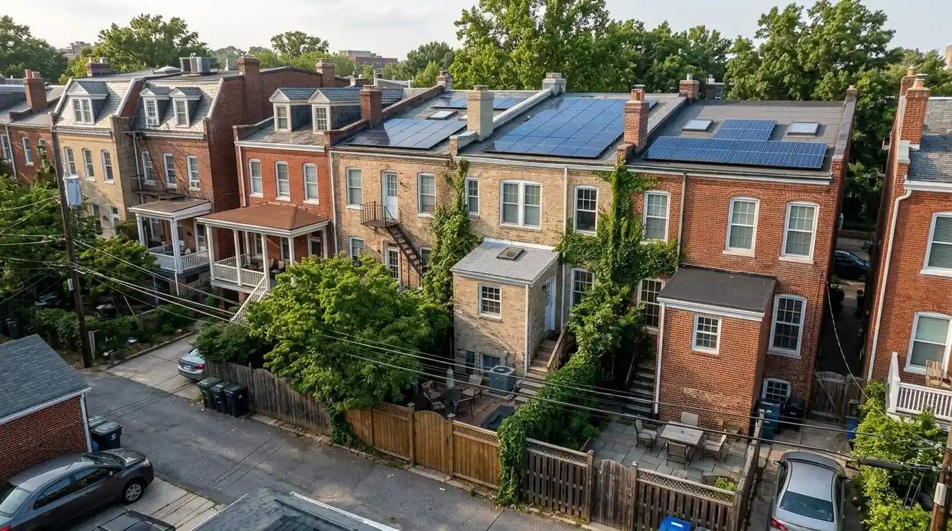 Townhouses with low rear-roof solar in Woodley Park