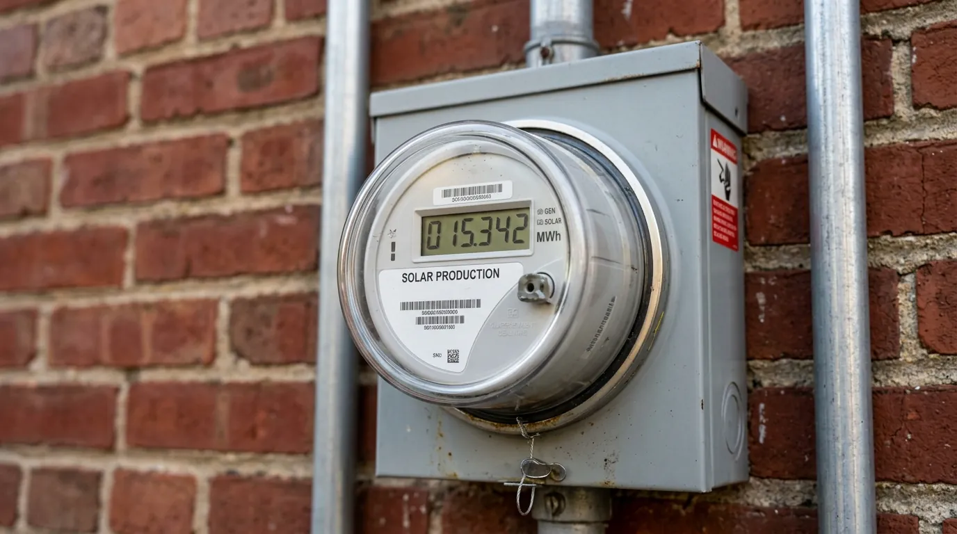 Solar production meter showing megawatt-hours on a DC home
