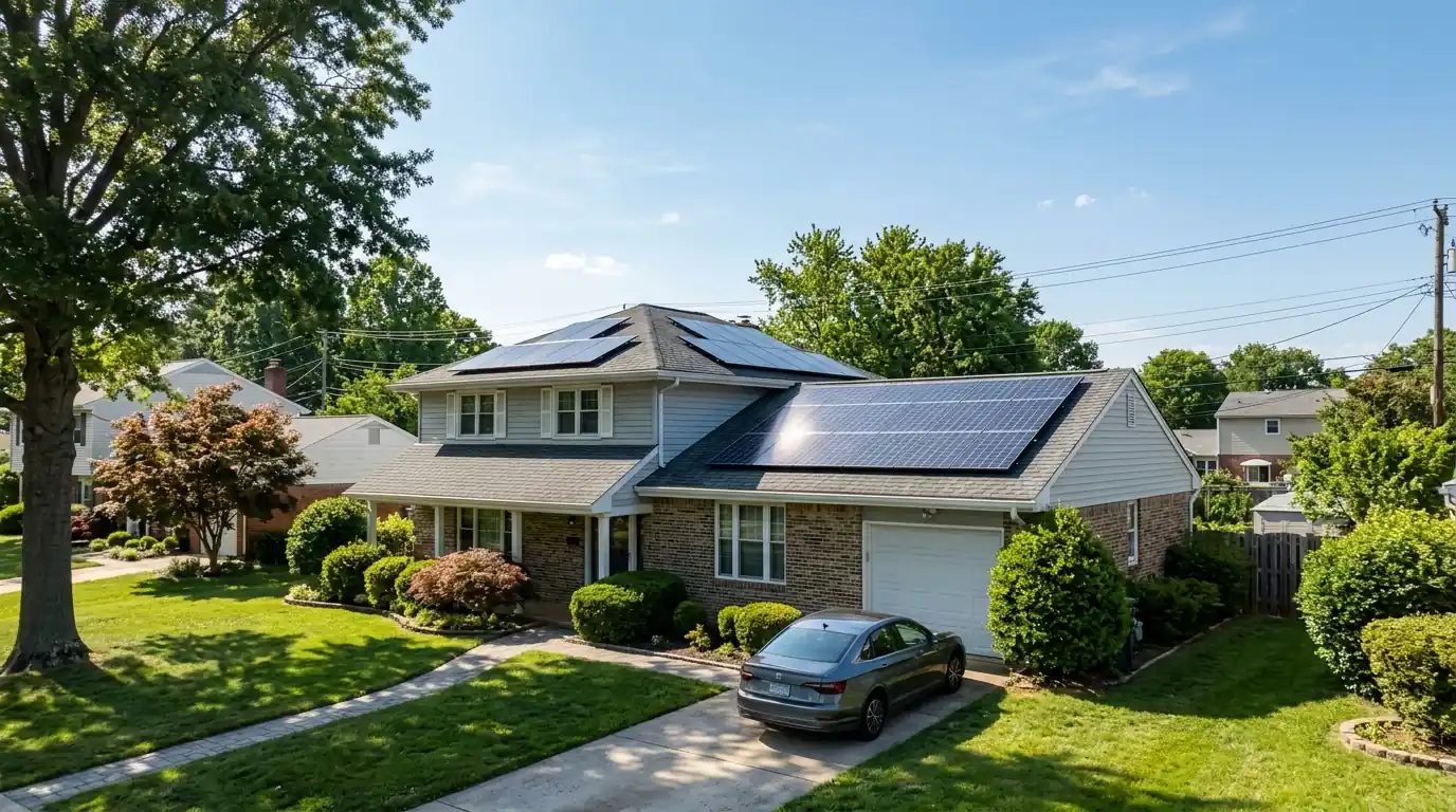 Solar panels on a split-level house in Laurel