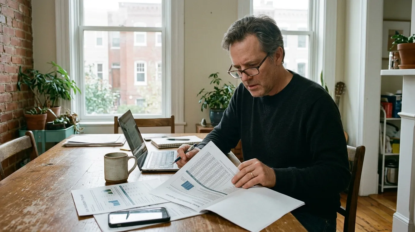 Homeowner reviewing a solar proposal at a dining table