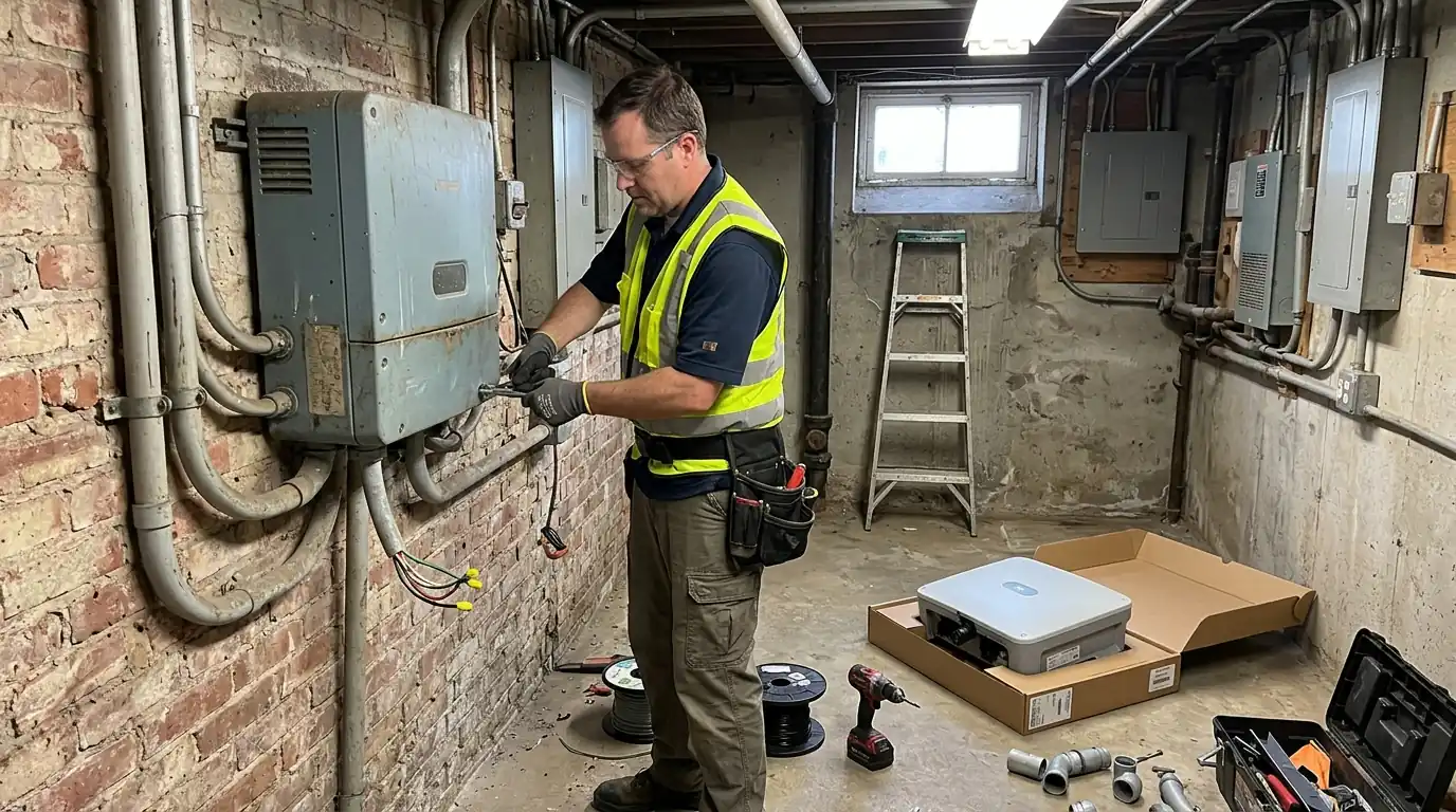 Old string inverter being swapped for a new one