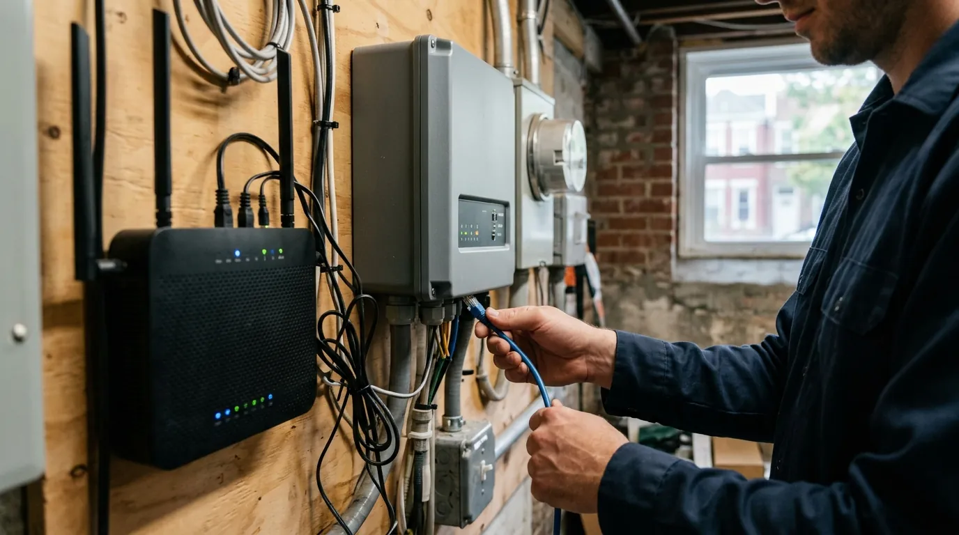 Solar monitoring gateway being reconnected beside a home router