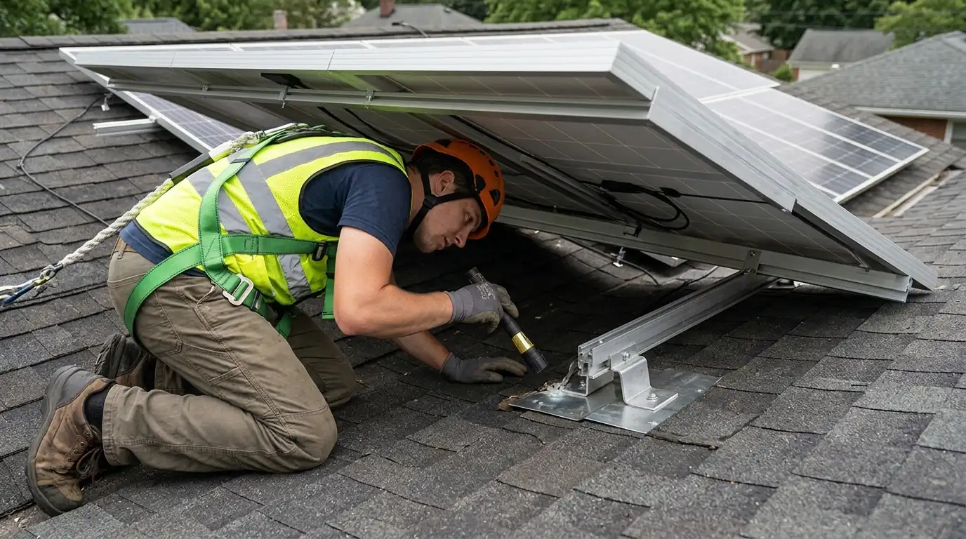 Inspecting flashing around a solar roof mount