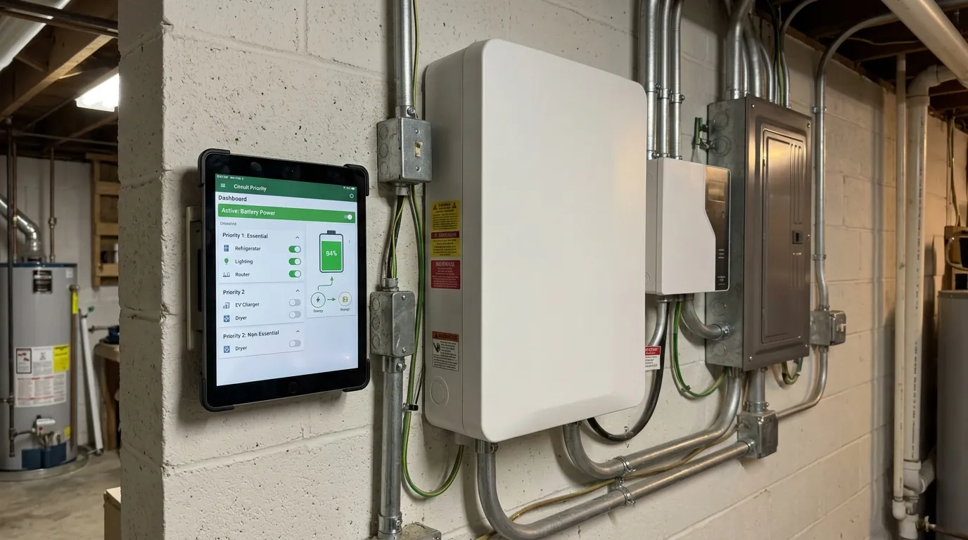 Battery and smart panel with circuit priorities on a wall tablet