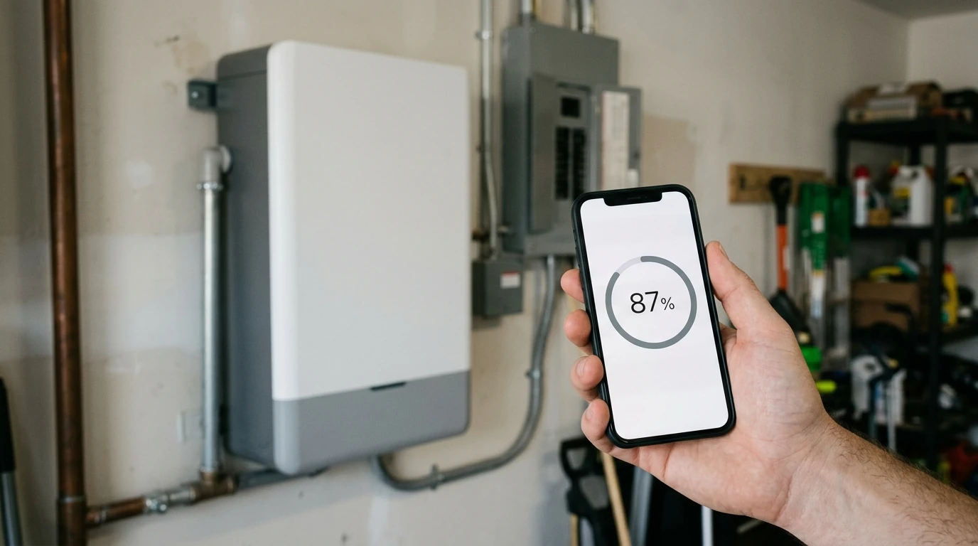 Battery app showing a stuck charge level beside the battery